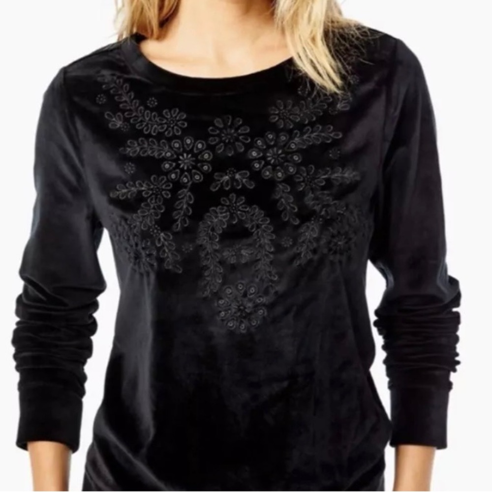 Lily Pulitzer Rami Black Velour Pullover - Picture 2 of 6